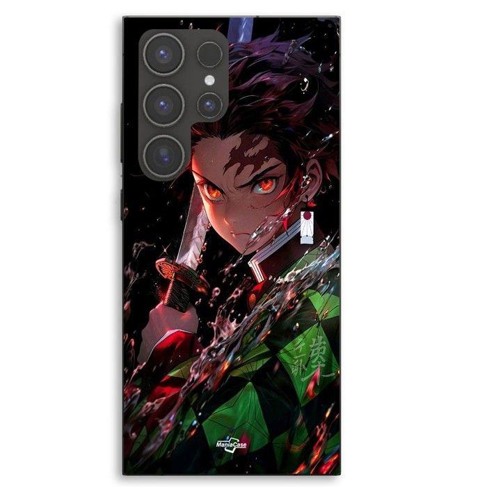Coque téléphone - MANIACASE - Samsung Galaxy S23 Ultra - Silicone TPU - Motif Tanjiro (Demon Slayer) - Noir