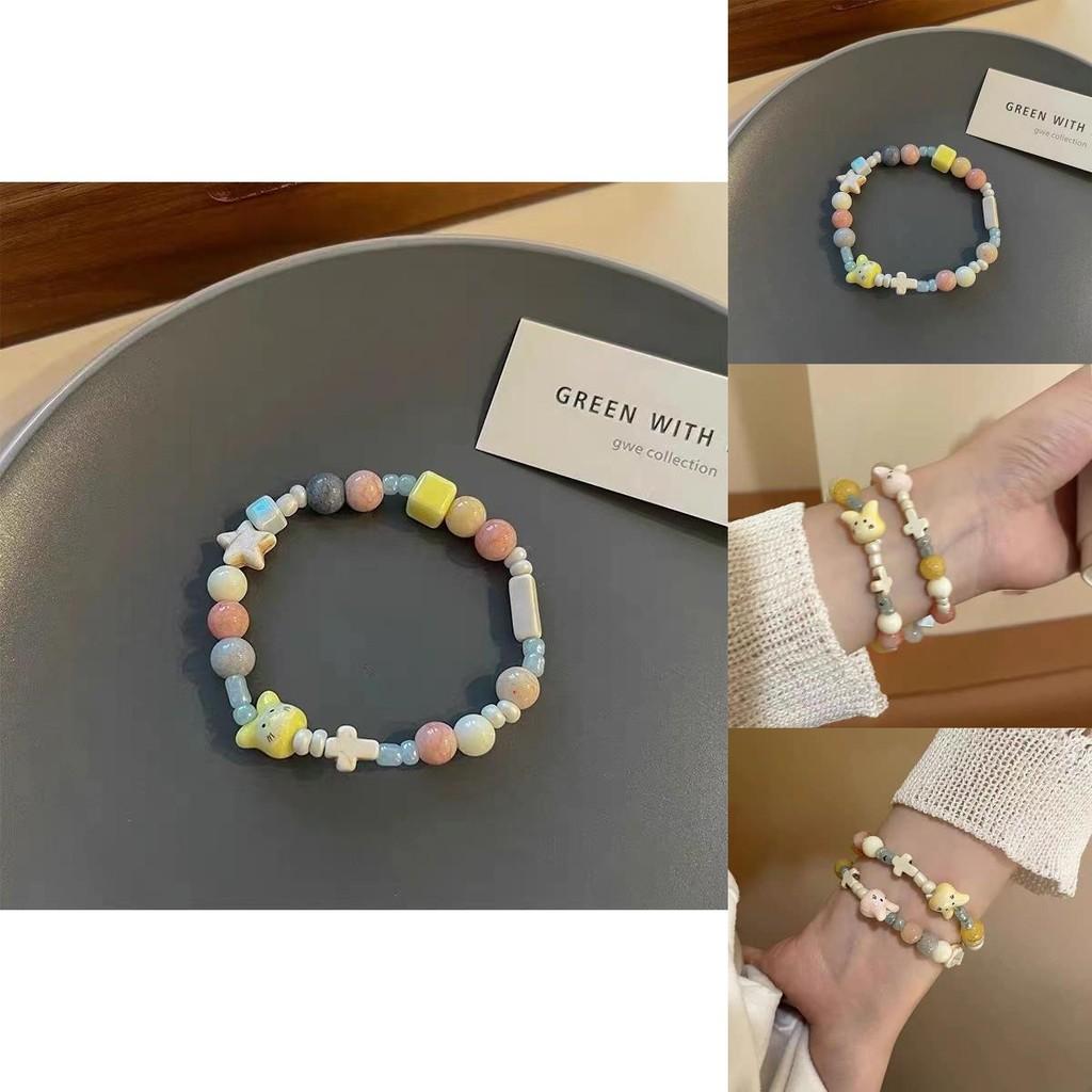 Sweet Pink Ceramic Rabbit Bead Bracelet Adorable Handcrafted Charm For Women And Men