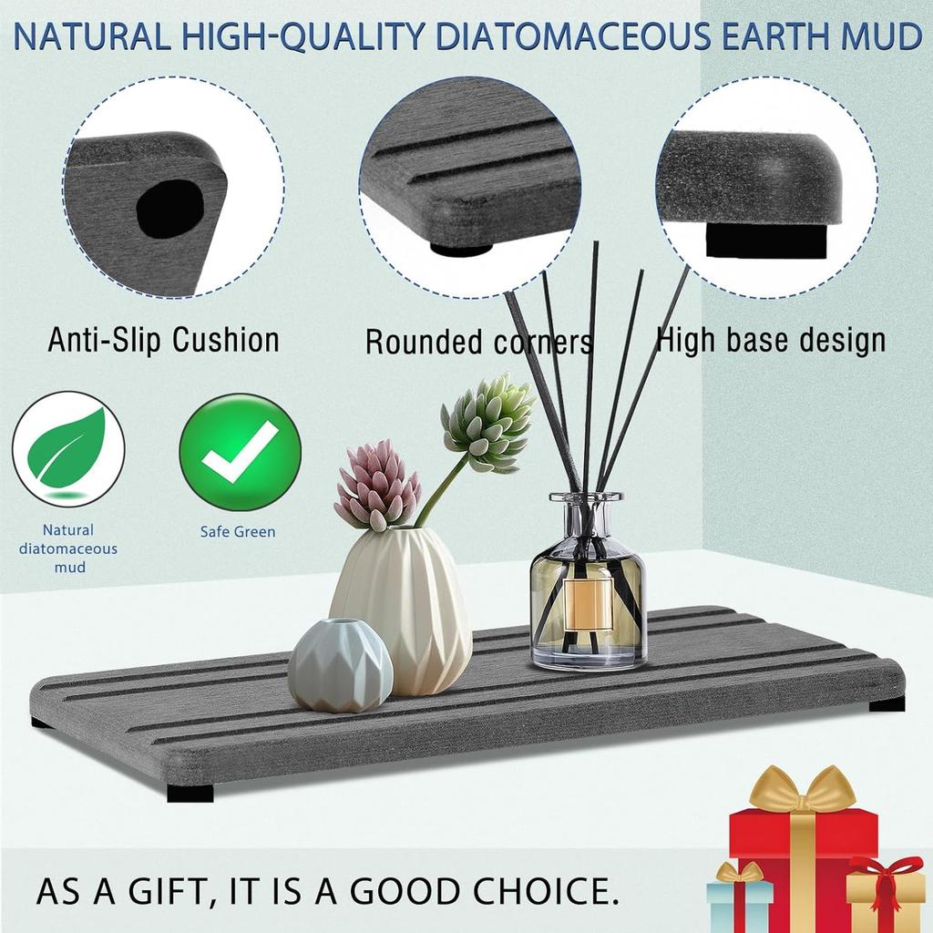 3PCS Water Absorbing Stone Tray, DryingNeat Diatomite Stone Sink Tray, tant Dry Sink Coasters, Kitchen Sponge Hand Soap Holder, Countertop Fast