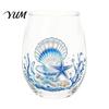 Stylish Nautical Themed Cup Marine Animal Theme Clear Glass Tumbler, Handcrafted Painted Glassware, Creative Iced Coffee Juice Unique Drinking