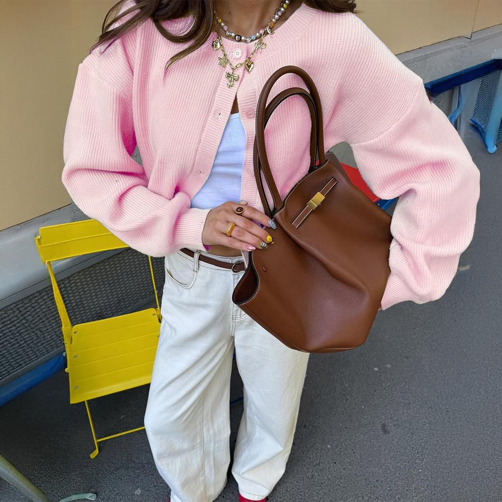 Simple Holiday Buttoned Woolen Long-sleeved Jacket Sweater for Women 2025 Autumn Winter