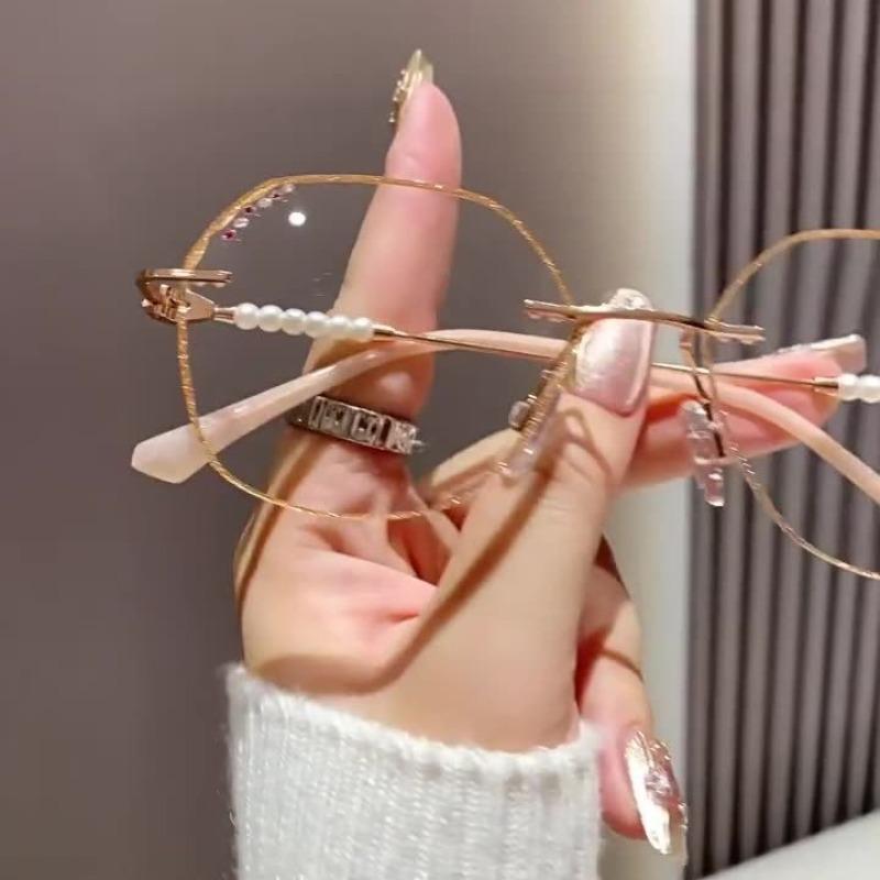 Новые очки для чтения с бриллиантовой отделкой, модные очки для чтения без оправы с защитой от синего света, модный набор из жемчуга для женщин, пресбиопические очки