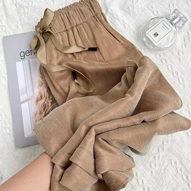 Женские брюки Ice Silk Wide Leg, летние тонкие повседневные брюки, прямые брюки с высокой талией