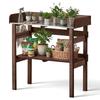 Potting Bench Table, Outdoor Gardening Workstation with 78 X 38 X 82 Cm Wood Tabletop, Storage Shelves, Hooks