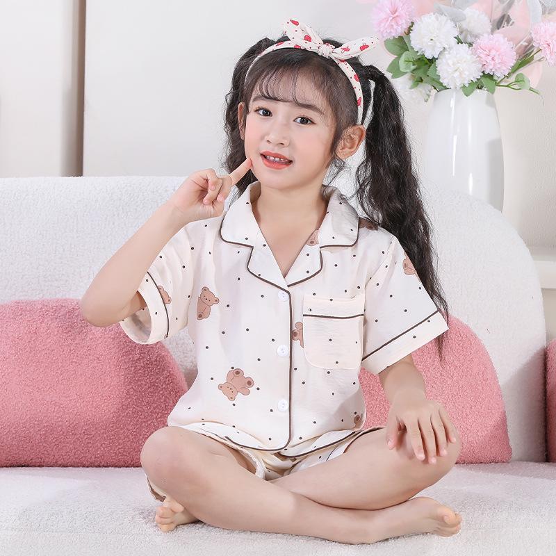 Пижамные комплекты Cross-border Summer Cloud Cotton Cartoon для девочек — топы с короткими рукавами и шорты для детей среднего и старшего возраста.