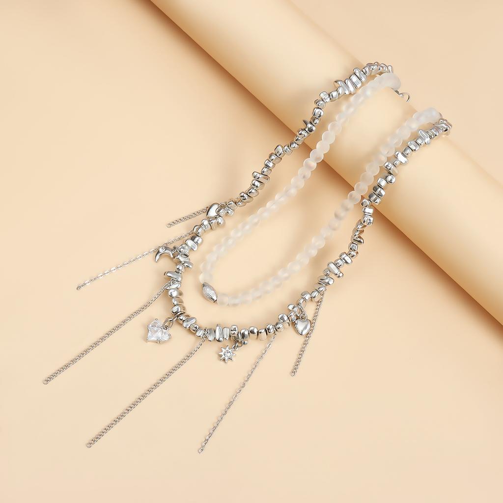 Accessories Love Zircon Double Chain Pendant Crystal Glass Beaded Necklace Festivals Gift