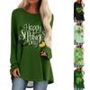 Women's Fashionable Loose Mid-length Round Neck Pullover St. Patrick's Day Printed Raglan Sleeves Long-sleeved Casual Top