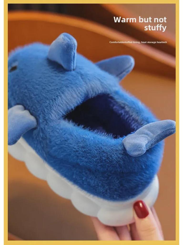 Детские зимние хлопковые тапочки с меховыми пятками - нескользящая домашняя обувь с героями мультфильмов для мальчиков и девочек