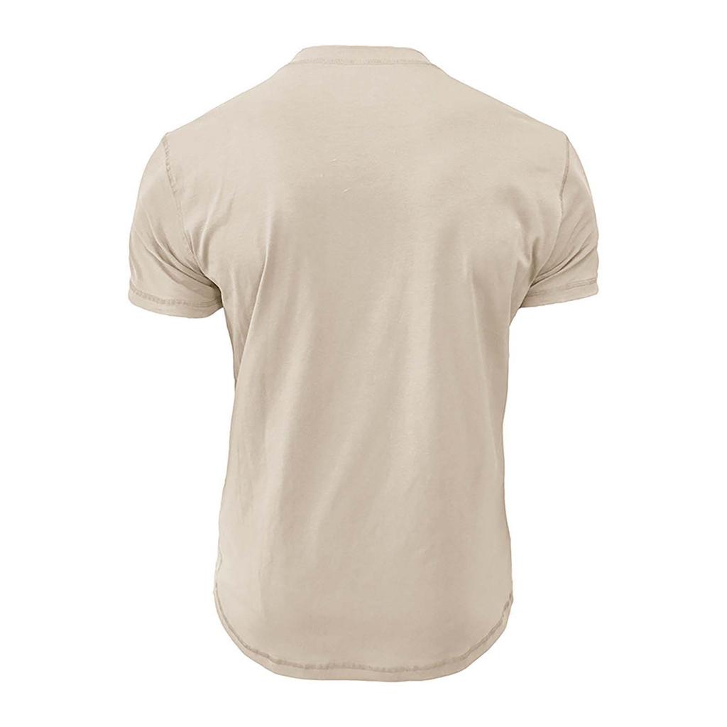 Summer European And American Men's Short Sleeved Men's Collarless T-shirt Solid Color Top