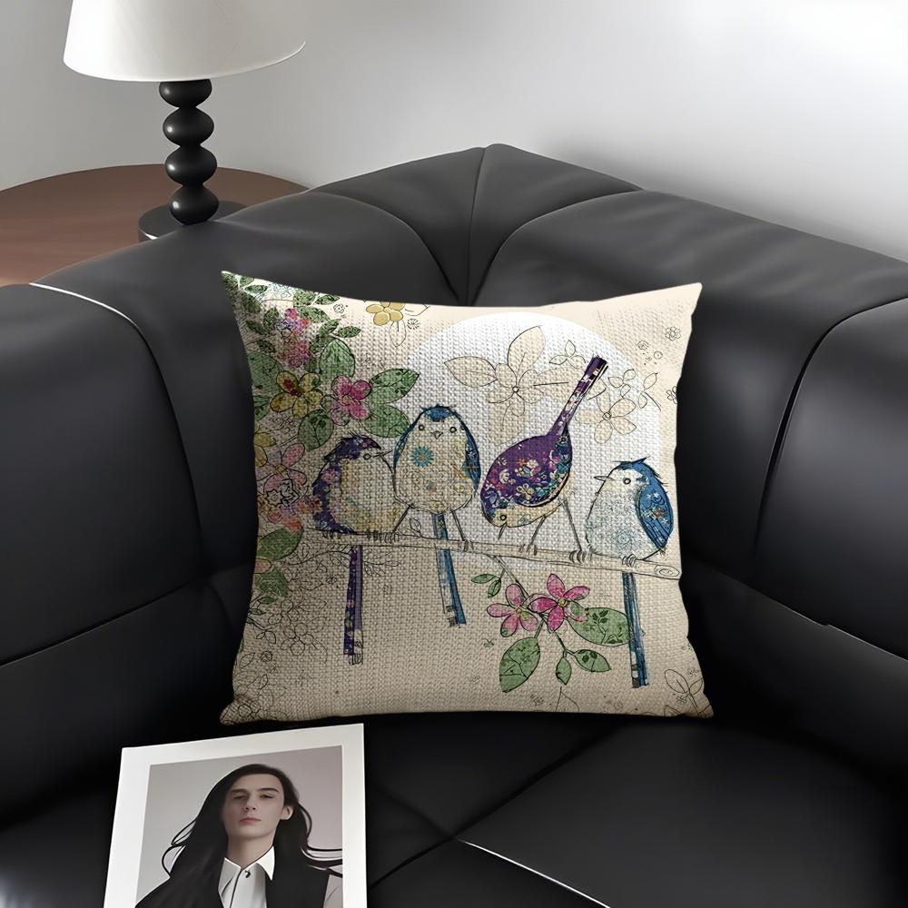 Watercolor Art Pattern Cushion Cover Natural Linen Organic Fabric DoubleSided Printing Sofa Home Decor Gift Pillow Case