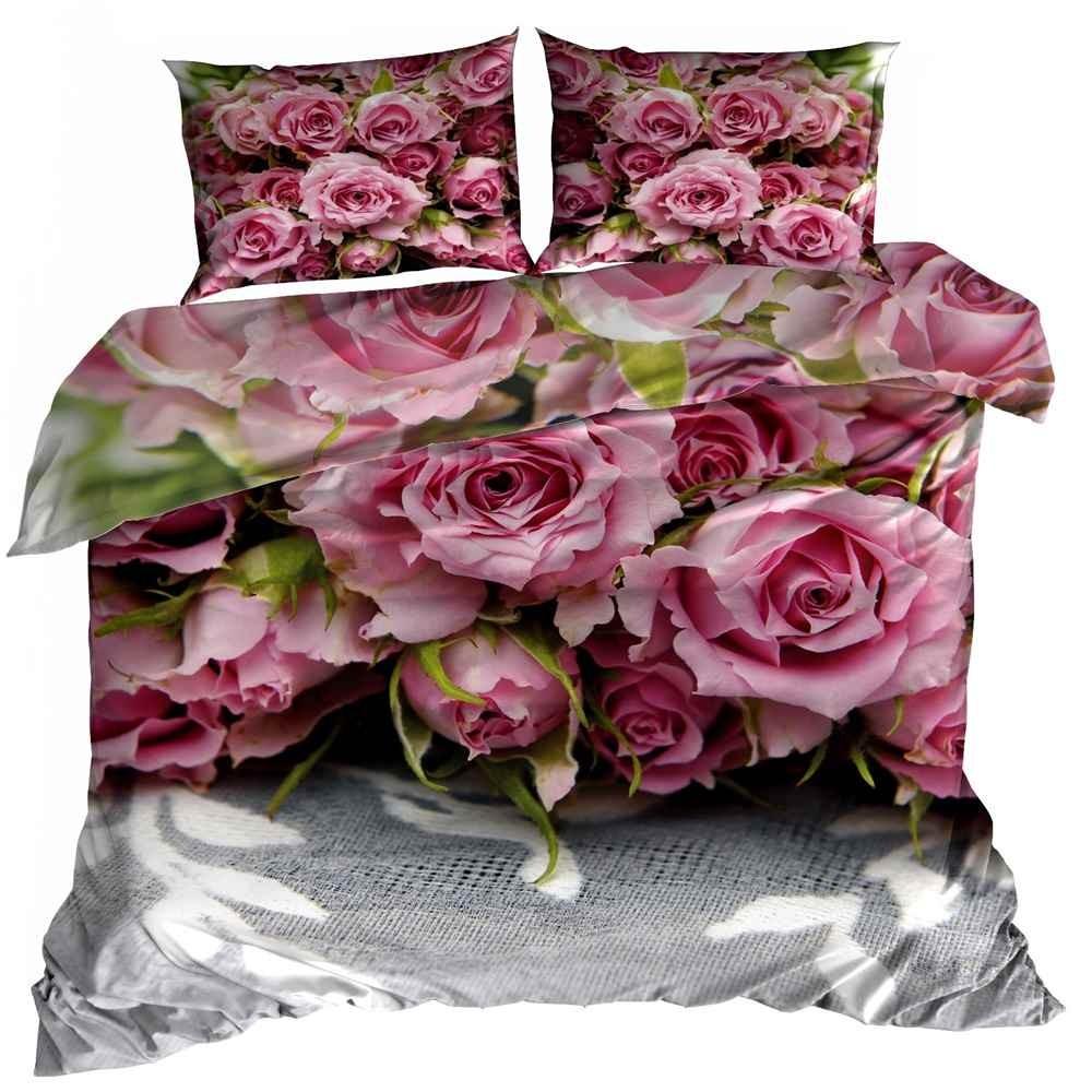 3D cotton satin bedding 140x200cm PINK ROSES