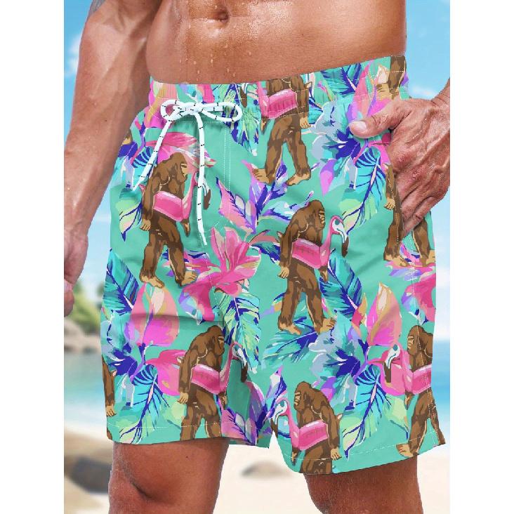 2026 Men's Fun and Quirky Hawaiian Beach Shorts Featuring Gorillas and Flamingos