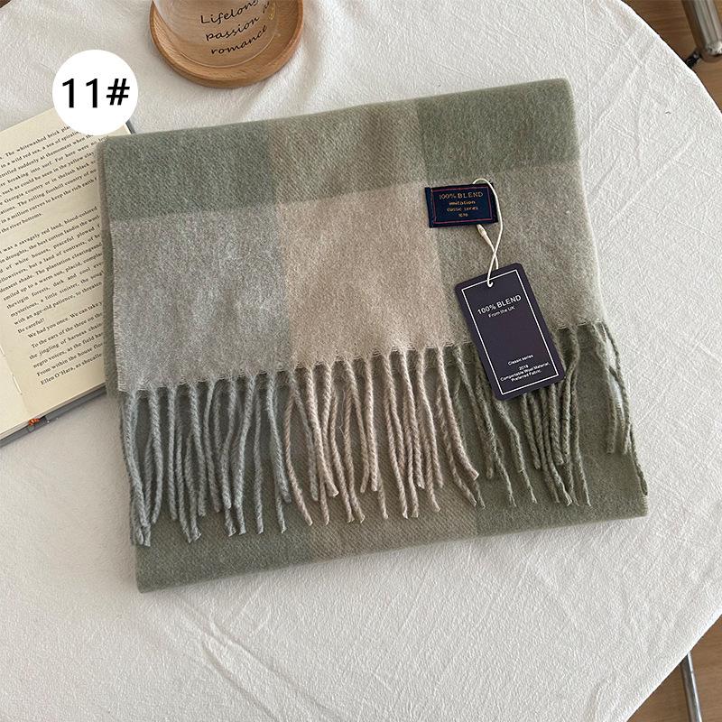 Autumn and Winter Color Blocked Plaid Scarf Winter Warm Scarf Warm and Versatile Plaid Scarf