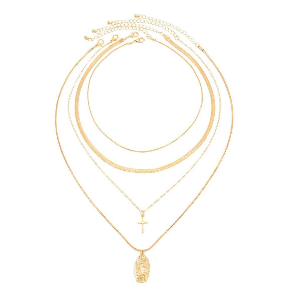 Salircon 4Pcs/Set Simple Trend Gold Color Jesus Cross Pendant Necklace Creative Adjustable Metal Choker Chain Charm Jewelry Lady