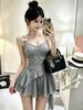 #Летний новый чистый желанный штормовой точечный пэчворк блестящий топ-майка на бретельках облегающий с фиксированной грудной подушкой