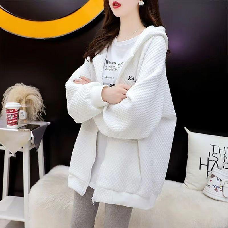 Женская куртка больших размеров с длинным рукавом, худи на молнии, уличная одежда, топы, осень-зима, повседневные свободные толстовки с капюшоном