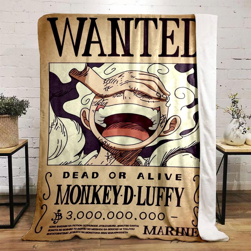 One Piece Anime Themed with Gear 5 Luffy Wanted Poster Design bedroom Blanket for Livingroom Couch lunch break throw for Friend's festival Gift