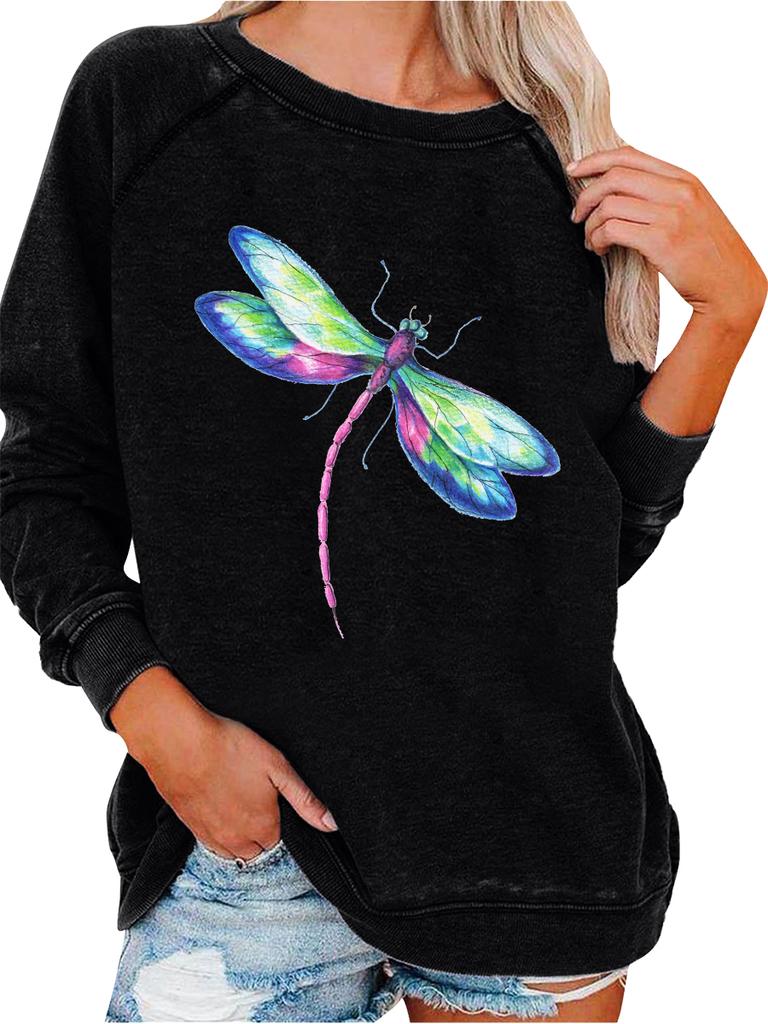 Women's Oversized Pullover Sweatshirt Dragonfly Print Top Women's Spring/Fall Fashion Sweatshirt