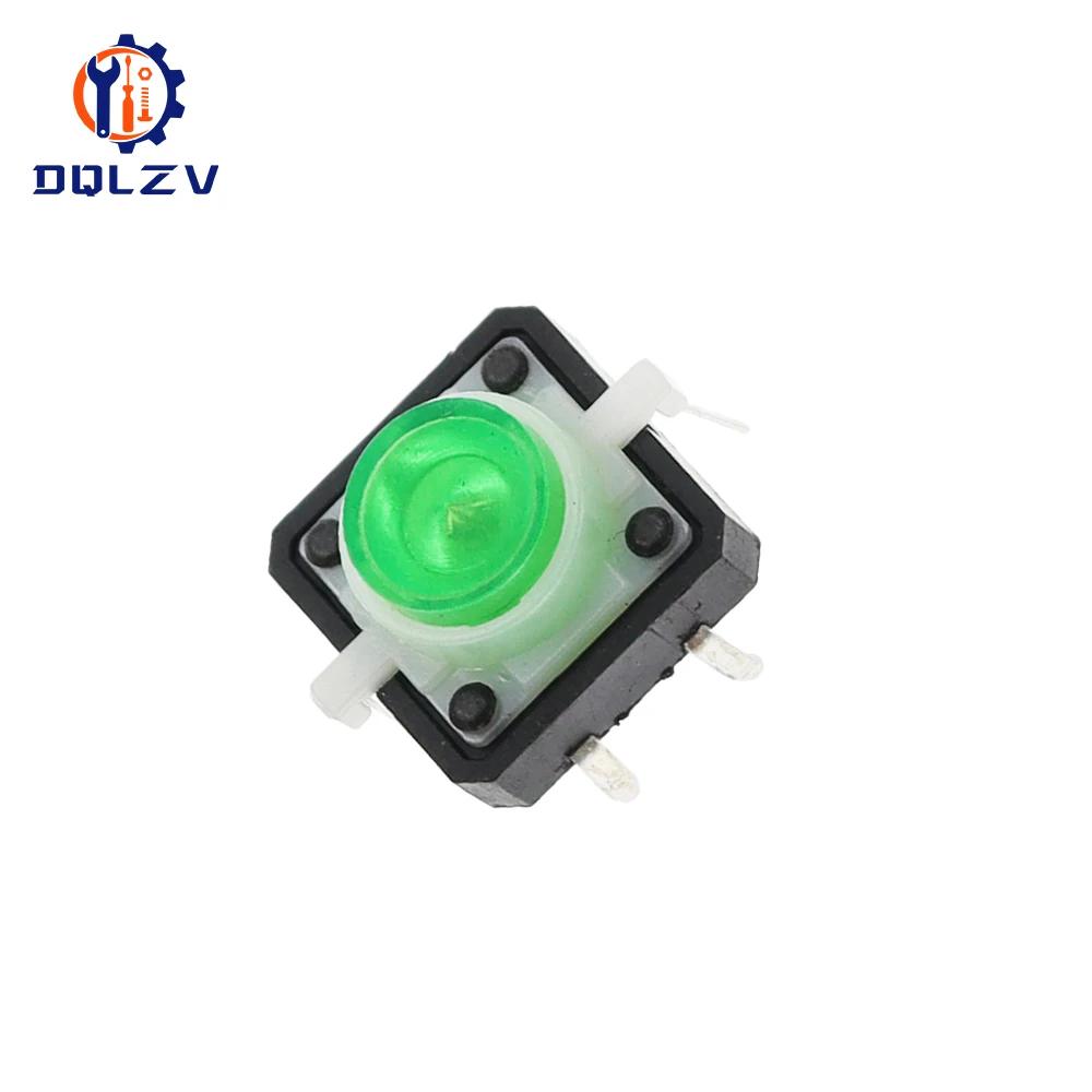 5PCS Reset Button Momentary Switch With Light 12x12x7.3 mm Green Red Yellow Blue White LED Illuminated Tact Switch 12*12*7.3 MM