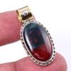 Natural Bloodstone Gemstone 925 Solid Sterling Silver TwoTone Pendant 1.25" C0O55