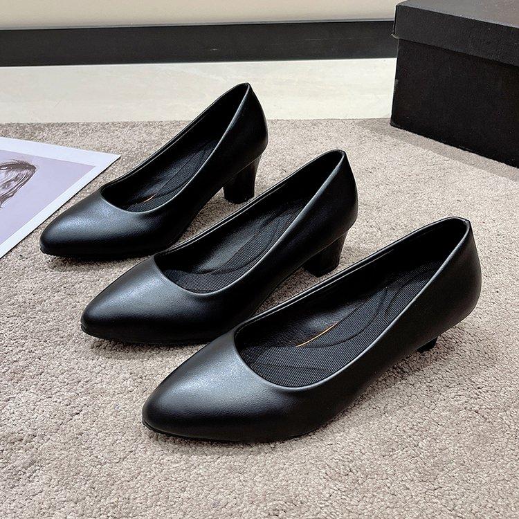 Женские кожаные туфли на среднем каблуке 2024 года, новые туфли, классические черные туфли на высоком каблуке для офиса, женская обувь, женская обувь
