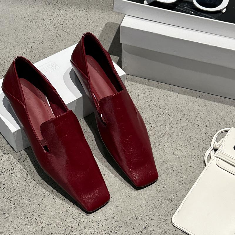 Fashion SUOJIALUN 2025 Spring New Brand Women Flat Shoes Fashion Square Toe Slip On Ladies Elegant Red Boat Shoes Soft Flat Heel Loafers