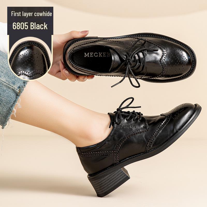 2025 Женские Зимние Круглый Носок На Шнуровке Низкий Каблук Современные Ретро Туфли