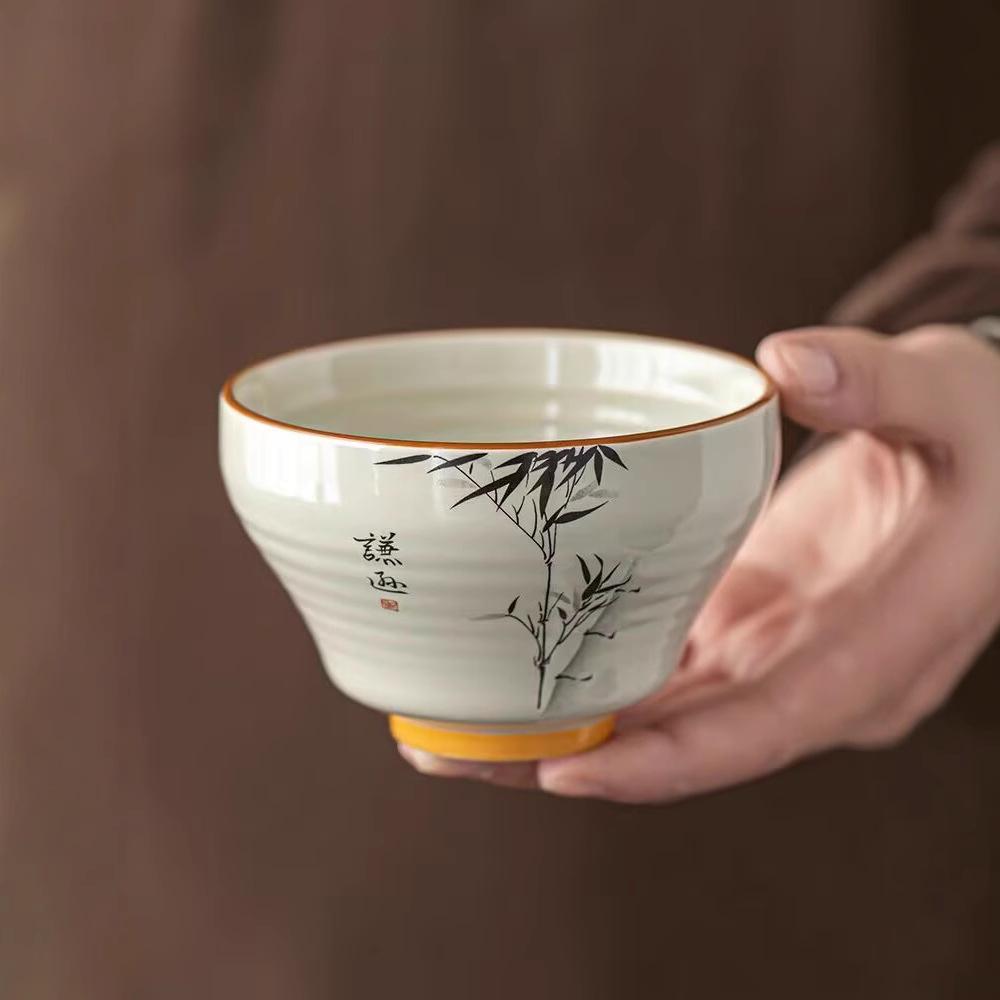 Plant Ash Ink Bamboo Large Master Cup Single Ceramic Household Tea Cup Tea Cup Tea Room Hospitality Cup Kung Fu Tea Set