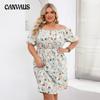 Летние нежные принтованные короткие платья без бретелек с талией, свободное платье на одно плечо больших размеров