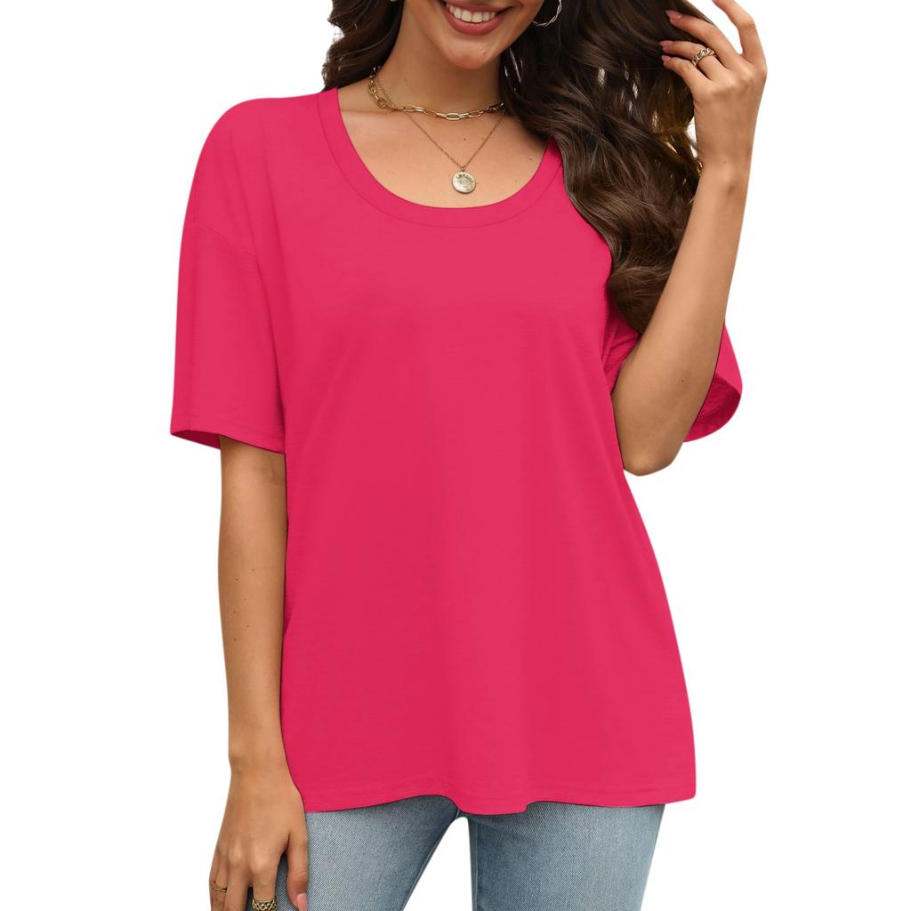 Модные однотонные футболки для женщин, летние топы с короткими рукавами, свободные блузки с круглым вырезом, топы