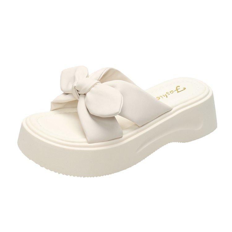 Новые универсальные шлепанцы на платформе женские летние носить бант однословные тапочки для увеличения роста модные милые сказочные тапочки