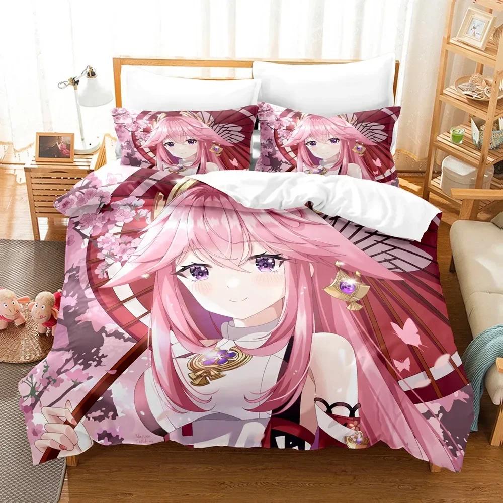 3D Print Cartoon Bedding Set Genshin Impact Game Printed Duvet Cover Pillowcase Single Double Queen Super King Size Sets