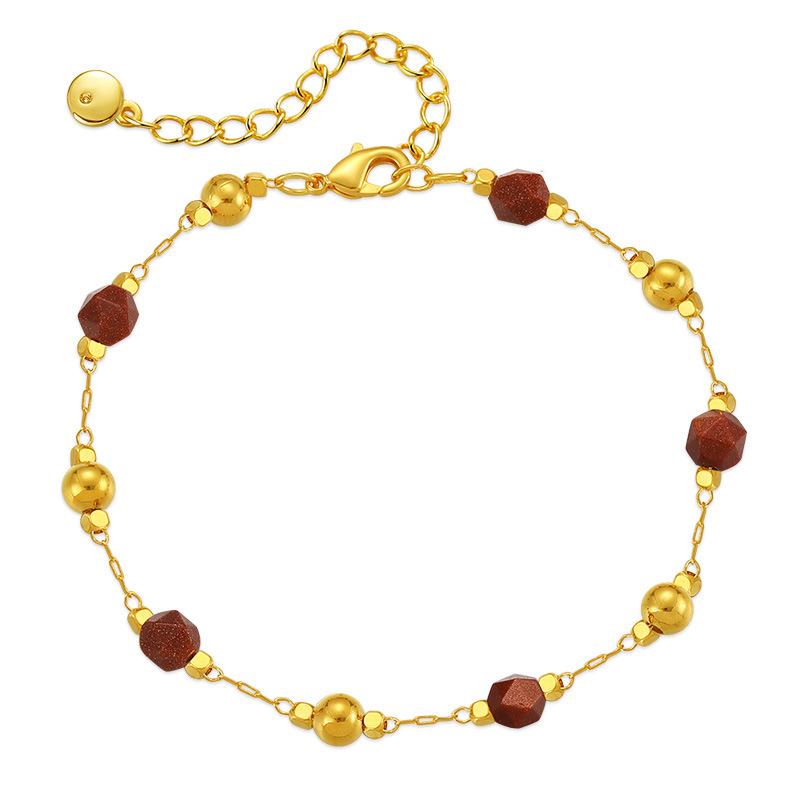 Women Fashion Simple Geometric Versatile Gold Plated Natural Gold Sandstone Beaded Bracelet