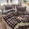 Кружевное постельное белье в стиле принцессы из мятой марли - 4 предмета, стираемый хлопковый комплект в клетку, пододеяльник для двуспальной кровати, для всех сезонов