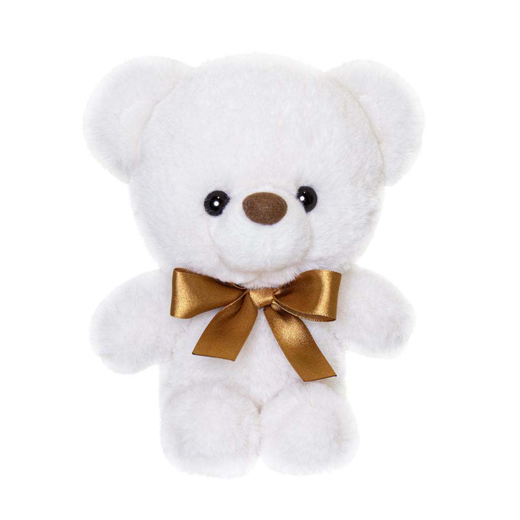 AURORA Fluffy Plush Bear with Ribbon, White, SS