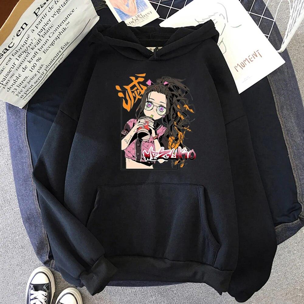 Oversized Hoodies Unisex Women Pullover Kawaii Anime Graphic Casual Hooded Kamado Nezuko Hoodie Unisex Demon Slayer Hoody Tops Unisex Hoodie