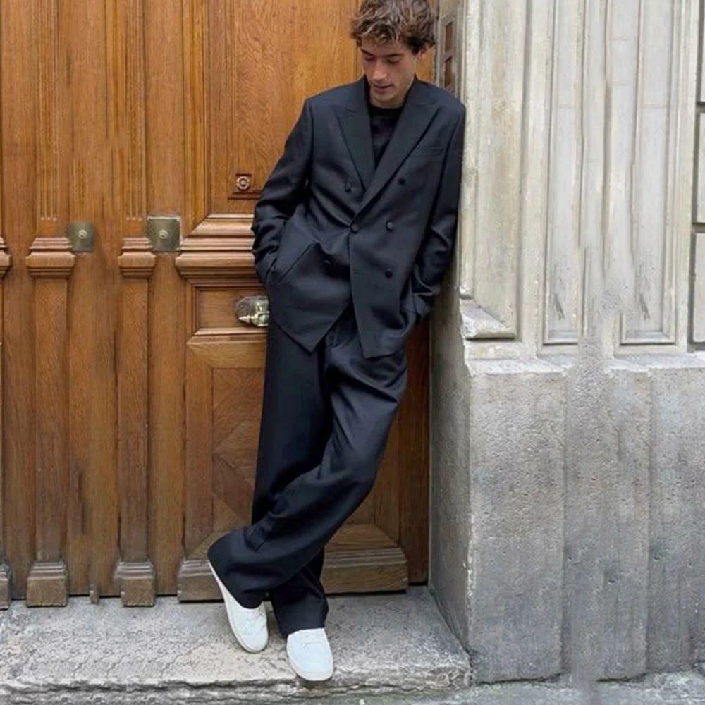 Fashion Peak Lapel Suits for Men Wedding Party Tuxedo 2 Piece Slim Fit Formal Business Casual Double Breasted Male Suit 2025