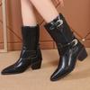 Shoes for Women 2024 High Quality Sleeve Women Boots Winter Pointed Toe Middle Barrel Block Heel Western Boots Zapatillas Mujer