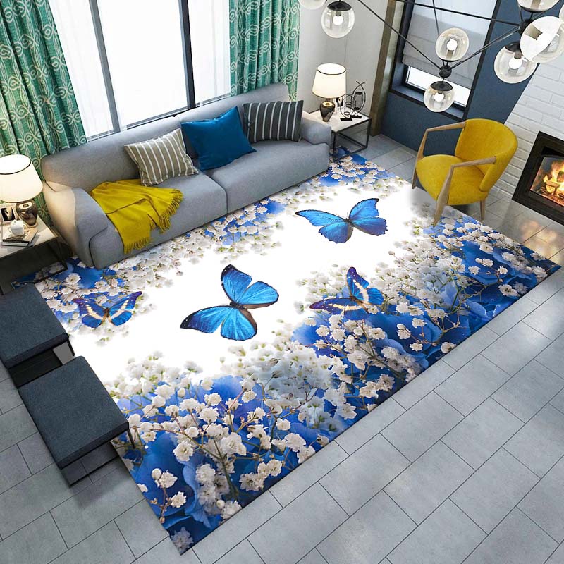 Gorgeous Butterfly Design ECO Friendly Material Carpet for Living Room Bedroom Bedside Rug Floor Mat Hallway Non-Slip Rug