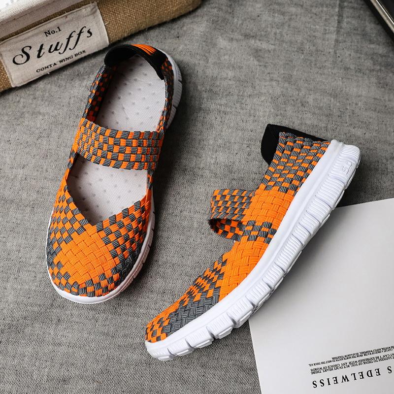 Летние женские модные дышащие повседневные кроссовки для бега, тканые радужные женские спортивные сандалии