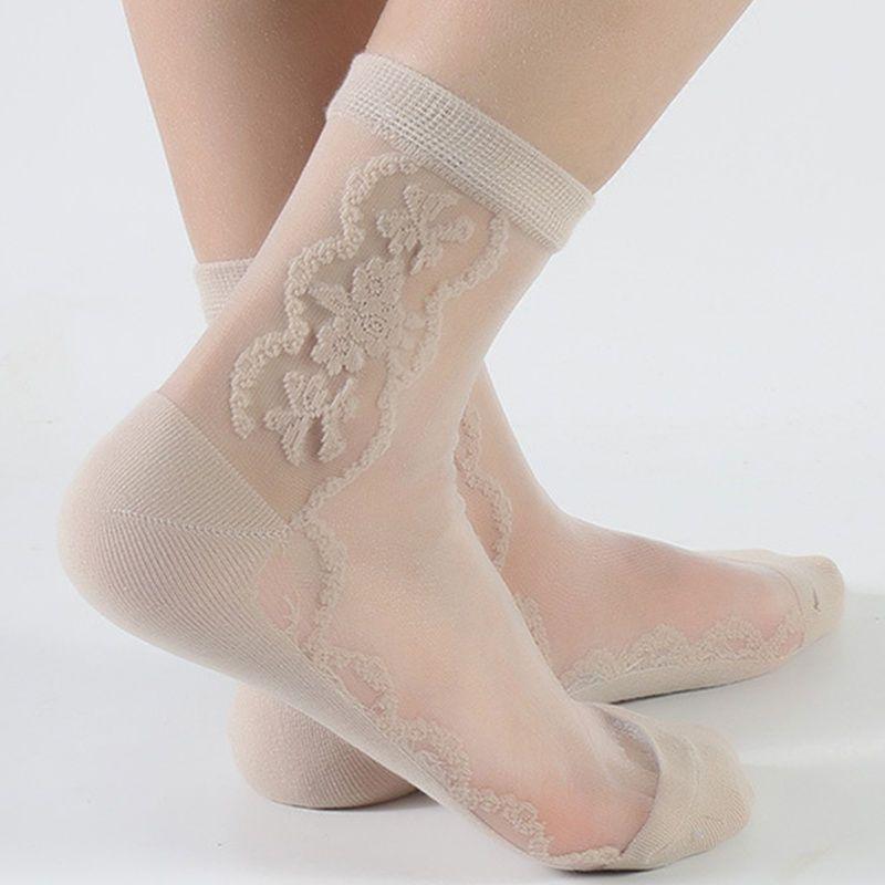 5 Pairs of Crystal Stockings Summer Transparent Silk Women's Socks Pure Cotton Bottom Glass Card Stockings Thin Version