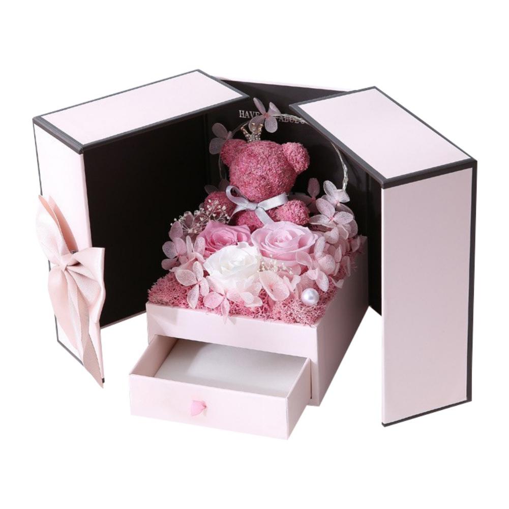 Romantic Rose and Cute Bear Decorative Gift Box Luxury Jewelry Box Valentine's Day Mother's Day Birthday Anniversary Gift Box