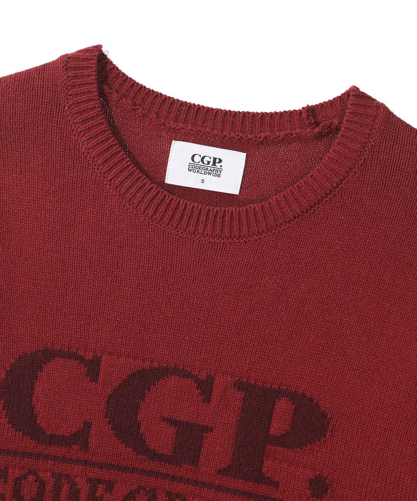 CGP (женщины) Квадратный логотип, короткий рукав, вязаный - Бордовый