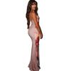 Women's Fashion Line Neck Dress Print Wrap Chest Cuff Cuff Back Street Hipster Waist Fishtail Dress