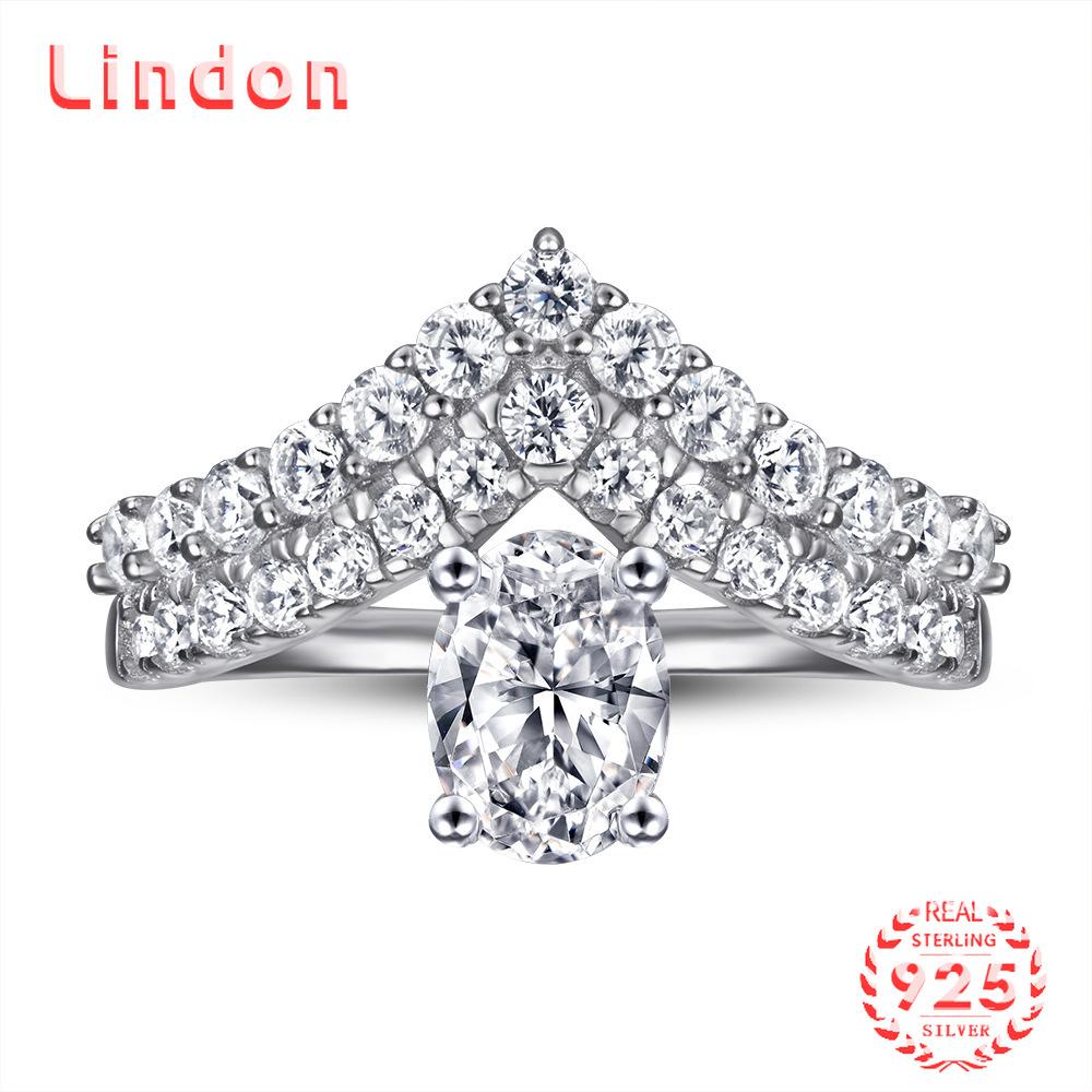 Lindon Classic 925 Sterling Silver  Zircon Ring Ladies Jewelry Wedding Promise Party Gift