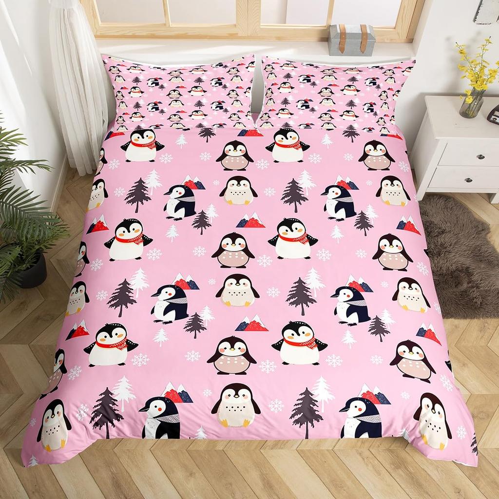 Penguin Bedding Set Galaxy Starry Sky Comforter Cover for Boys Girls Cartoon Penguin Duvet Cover Cute Antarctic Animal Bed Set