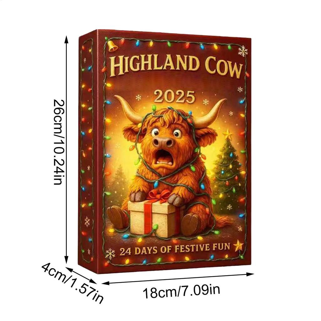 Christmas 3D Highland Cow Pendant Advent Calendar 24Pcs Christmas Highland Cow Figures Ornament Countdown Xmas Tree Decor Gifts