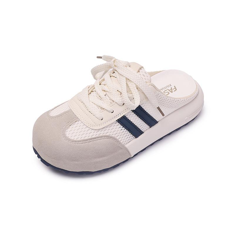 Летние сетчатые дышащие немецкие тренировочные туфли женские 2025 новые на толстой подошве ретро баотоу полушлепанцы ленивые повседневные спортивные туфли