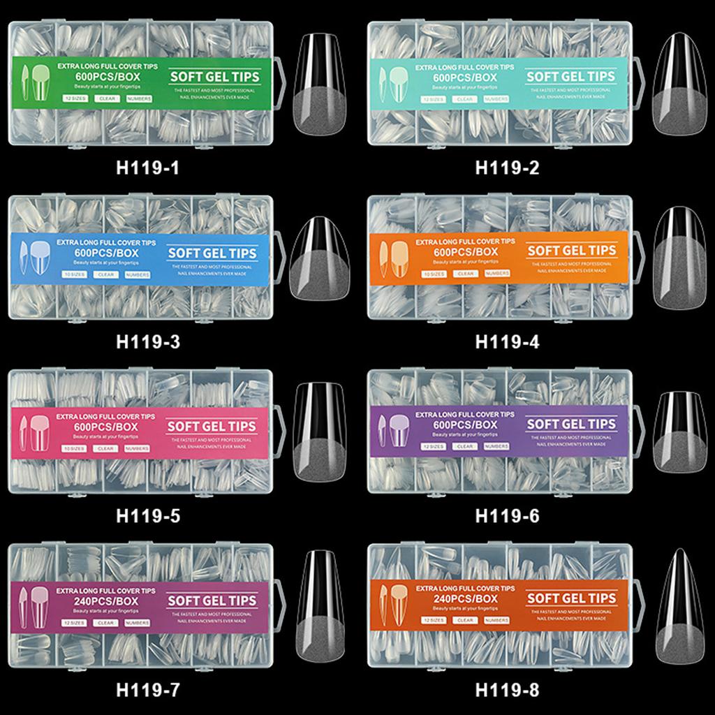 Типсы для ногтей Medium Coffin, полуматовые, с полным покрытием, гелевые, без пилочки, с коробкой для салонного или домашнего использования