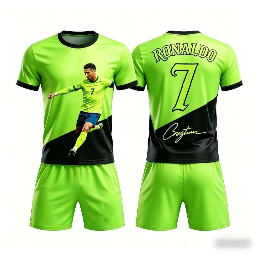 Летний Новый Ronaldo # 7 Стиль Футбольной Формы Фанская Версия Комплект Футболка и Шорты Спортивная Тренировочная Одежда Семейные Детские Футболки